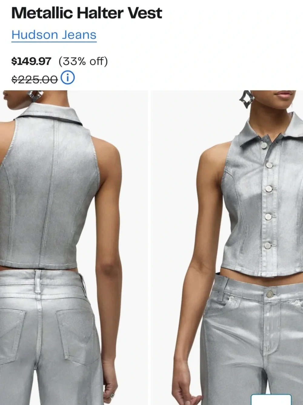 Hudson Metallic Silver Button-Front halter Vest - Picture 7 of 7